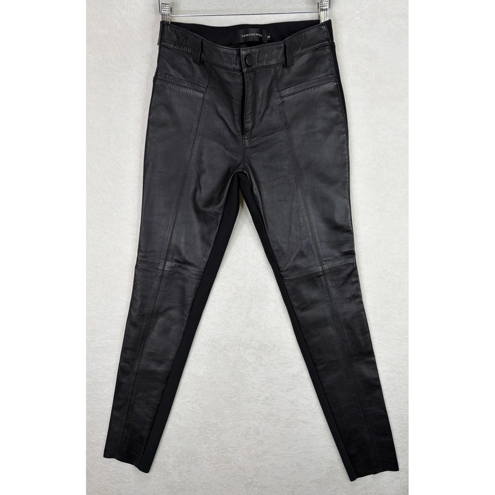 VEROSENSO Women's Black Leather Knit Pant Size 6